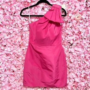 NWT! Alexia Maria Hot Pink Blair One-Shoulder Bow Silk Mini Dress - size 6